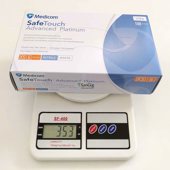 Рукавички нітрилові Medicom SafeTouch Platinum White, щільність 3.8 г. - білі (100 шт) XS (5-6)