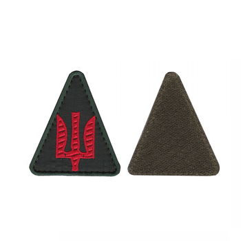 Шеврон патч на липучке трезубец треугольник красный на оливковом фоне, 8см*7 см, Светлана-К