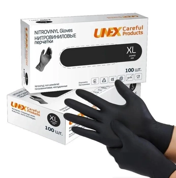 Рукавички XL (9-10) чорні вінілові неопудрені Unex