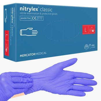 Нитриловые перчатки Nitrylex, плотность 3 г. - Classic - Голубые (100 шт) L (8-9)