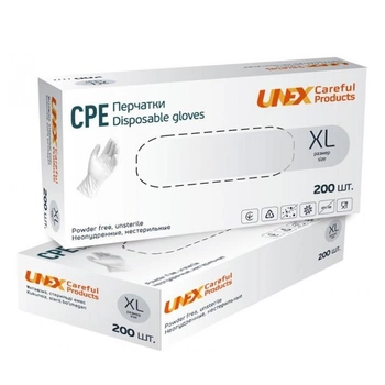 Рукавички хлор-поліетилен XL (9-10) 200 шт білі неопудрені Unex CPE