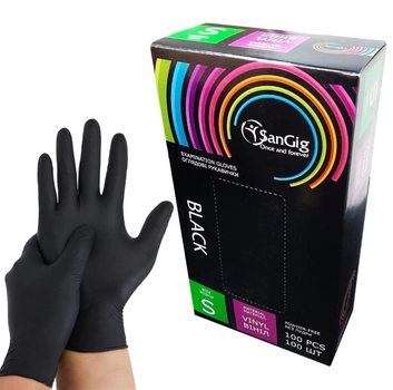 Черные одноразовые перчатки S (6-7) SanGig, 100 шт