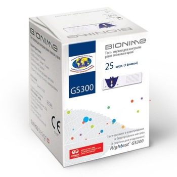 Тест-полоски Bionime Rightest GS 300, 25 шт. (Бионайм Ригтест ГС 300). срок годности до апрель 2023