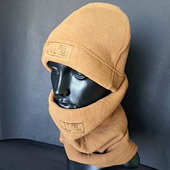 Комплект шапка та бафф флісова тепла тактична 5.11 Tactical чоловіча жіноча зимова Хакі (0312)