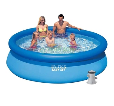 Надувной семейный бассейн Intex с насосом в комплекте Easy Set Pool наливной 305х76 см круглый на 3853 литров Blue