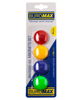 Комплект магнитов Buromax 30мм 4шт ассорти (BM.0022-43)