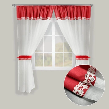 Короткие тюлевые шторы для кухни Adagio Windows Decor Ксения, красная занавеска с боковыми подхватами 140х170см (2шторы)