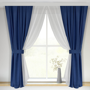 Підвійні укорочені штори-занавіски для кухні Adagio Windows Decor Сині штори розміри 1,4х1,7м (4шт) під карниз 1,5-2м