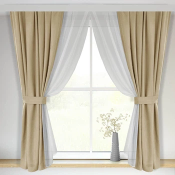 Подвійні вкорочені штори-занавіски для кухні Adagio Windows Decor Бежеві штори у розмірах 1,4х1,7м (4шт) під карниз 1,5-2м