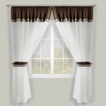 Короткие тюлевые шторы для кухни Adagio Windows Decor Ксения, Коричневая занавеска с боковыми подхватами 140х170см (2шторы)