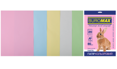 Набір кольорових паперів Buromax PASTEL А4 80 г/м2 20 аркушів 5 кольорів (BM.2721220-99)