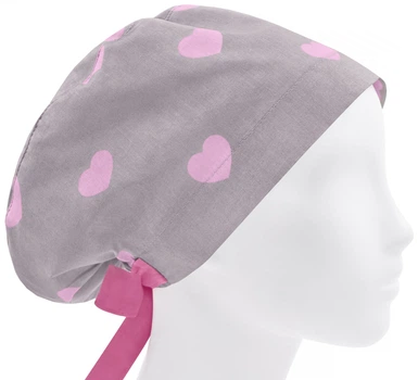 Медицинская шапочка женская HeadwearUniverse универсальная принт Cердечки розовые на сером