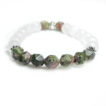 Браслет из натуральных камней Stonest Line Olive White 14 (br018-14)