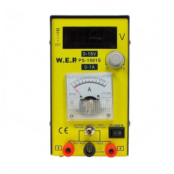 Лабораторный блок питания WEP PS-1501S компактный с цифровой индикацией 15V 1A стрелочной индикацией и RF-индикатором для тестирования оборудования