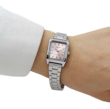 Женские часы Casio LTP-V007D-4E Прямоугольные Серебристые с розовым