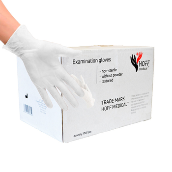 Перчатки латексные HOFF MEDICAL припудренные (10 упаковок/коробка) нестерильные размер M