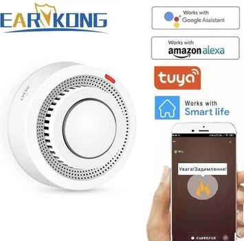 Умный Датчик Дыма С Wi-Fi и сигнализацией Earykong, Датчик Пожарной Безопасности, приложение TuyaSmart или Smart Life (EC101DD)