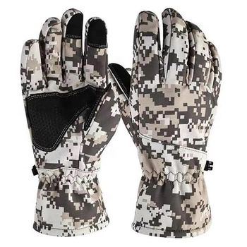 Рукавички тактичні водовідштовхувальні зимові камуфляжні перчатки утеплені флісом Combat Camo піксель L