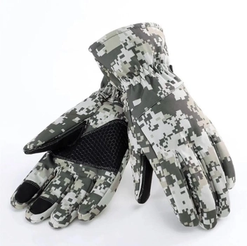 Рукавички тактичні водовідштовхувальні зимові камуфляжні перчатки утеплені флісом Combat Camo піксель XL