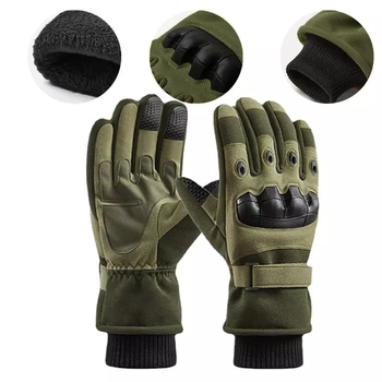 Тактические зимние полнопалые перчатки с флисом Eagle Tactical ET-03 Green Размер M
