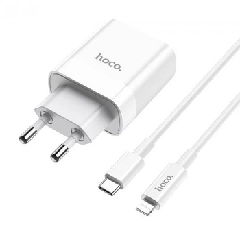 Зарядний пристрій 20W швидка зарядка Hoco C80A PD 20W + QC 3.0 + cable Type C to Lightning White
