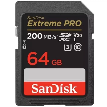 Карта памяти SanDisk SD 64GB C10 UHS-I U3 R200/W90MB/s Extreme Pro V30 (SDSDXXU-064G-GN4IN)