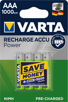 Akumulatorki uniwersalne Varta Rechargeable Accu AAA 1000 mAh BLI 4 Ni-MH (05703301404) (4008496594375)