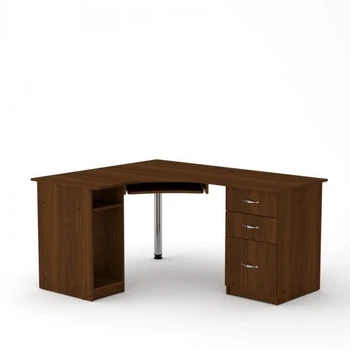 Стіл комп'ютерний Компаніт СУ-9 з висувними ящиками та полицею ЛДСП кутовий Горіх еко