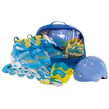 Роликовые коньки Zelart Banwei 168 с защитой размер 31-34 Light Blue-Yellow