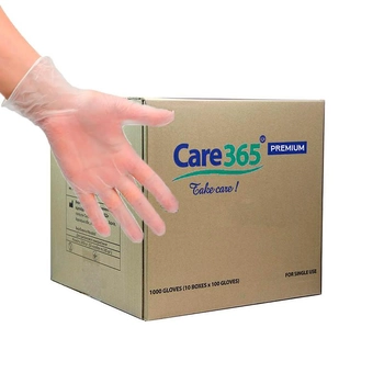 Перчатки виниловые прозрачные Care 365 Premium (10 упаковок/коробка) размер XL