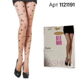 Колготы безразмерные 20 Den для девочки подростка Day Mod Punk Naturelр 2 М 155-175 см 13-14 лет Черные-Беж 1121191
