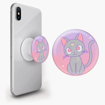 Попсокет (Popsockets) держатель для смартфона Луна Кошки Сейлор Мун (anime Sailor Moon Cats) (8754-2920-WT) Белый