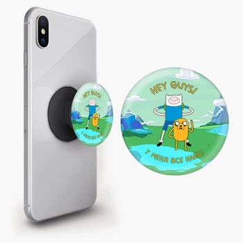 Попсокет (Popsockets) держатель для смартфона Финн и Джейк пес (Finn & Jake the dog) (8754-1579-BK) Черный
