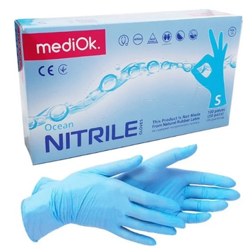 Перчатки нитриловые голубые, размер S, MediOk (100 шт)
