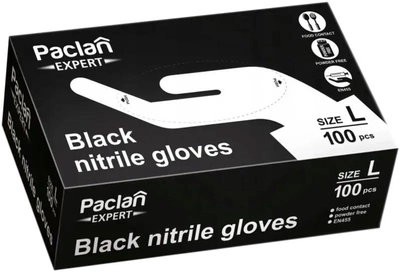 Нітрилові рукавиці Paclan Expert L 100 шт. Чорні (5900942137923)