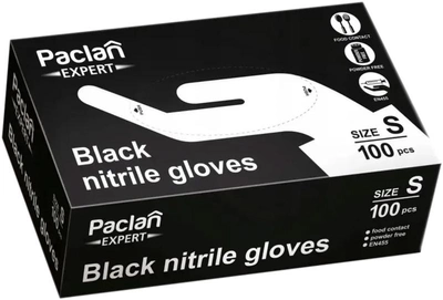 Нитриловые перчатки Paclan Expert S 100 шт Черные (5900942137886)
