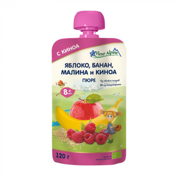 Детское пюре Fleur Alpine Яблоко Банан Малина из Киноа 120 г (1284038)