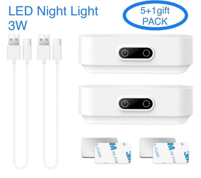 Комплект из пяти (+один в подарок) ночных светильников Модель 3 Вт 2000 мАч с USB зарядкой Непрерывное освещение от 5 часов до 5 дней Для Зеркала Ванной Туалета Спальни