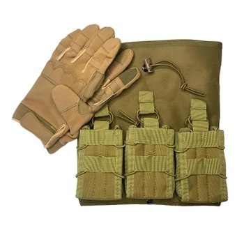 Комплект подсумков для магазинов AK/AR и перчатки тактические полнопалые UADefence