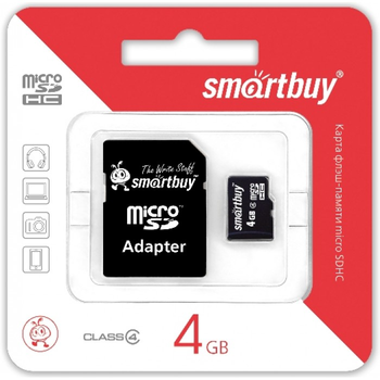 Карта памяти smartbuy microSD 4 gb 4 class с переходником D100