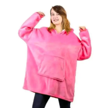 Плед толстовка Huggle Hoodie с капюшоном и рукавами унисекс двухсторонний халат розовый
