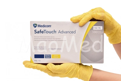 Нітрилові рукавички Medicom SafeTouch® Advanced Yellow без пудри текстуровані розмір S 100 шт. Жовті (3.8 г)