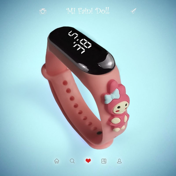 Детские сенсорные электронные часы с 3Д браслетом  водонепроницаемые My Melody Hello Kitty Персиковый
