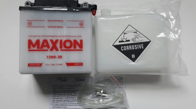 Мото аккумулятор кислотный MAXION 12N9-3B 12V, 9Ah, 85 А, (-/+), 135х75х139 мм