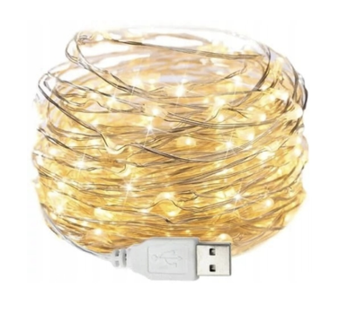 Гирлянда Капля росы от USB 100 LED теплый белый свет 10 метров
