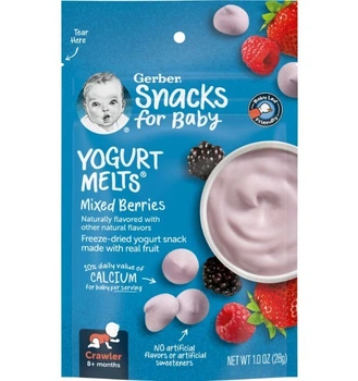 Gerber, Yogurt Melts, цукерки для дітей від 8 місяців, суміш ягід, 28 г