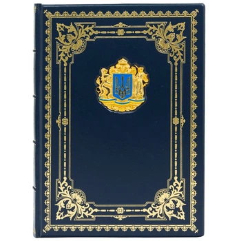 Ежедневник кожаный Тризуб Украины цвет синий, мм.: 295*210*30
