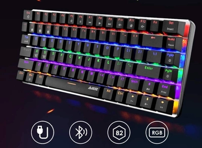 Игровая механическая клавиатура Ajazz AK33 Bluetooth, 18 RGB цветов подсветки, 82 клавиши (синий переключатель, цвет – черный), с американской раскладкой