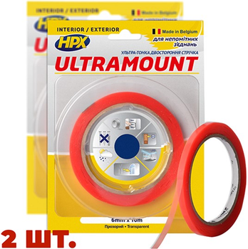 Набор ультра-тонкой двусторонней клейкой ленты HPX Ultra Mount 6 мм x 10 м Прозрачной 2 шт (KOMPLEKT_UM0610)