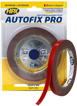 Профессиональная автомобильная двусторонняя клейкая лента HPX Autofix PRO 9 мм x 5 м Серая (AF0905)